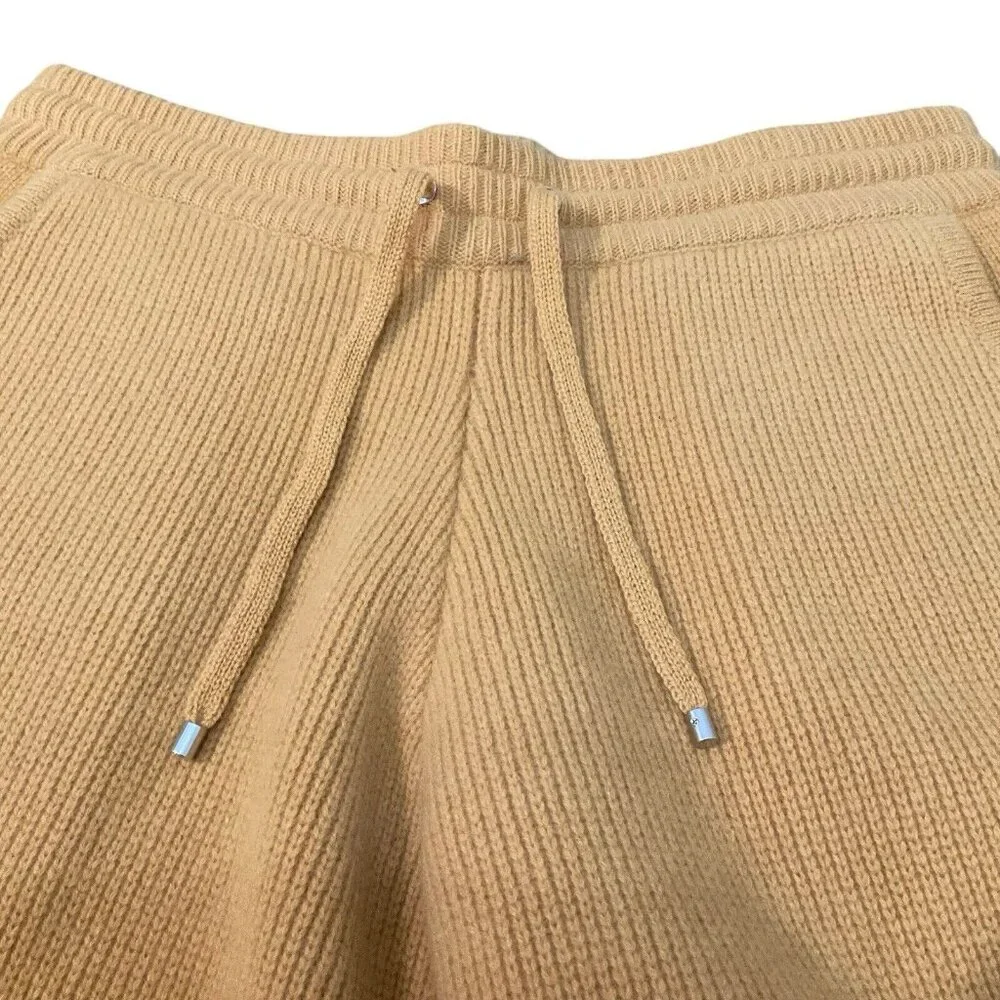 Frame Wide-Leg Ribbed Cashmere Drawstring Shorts Yellow mustard summer knitted